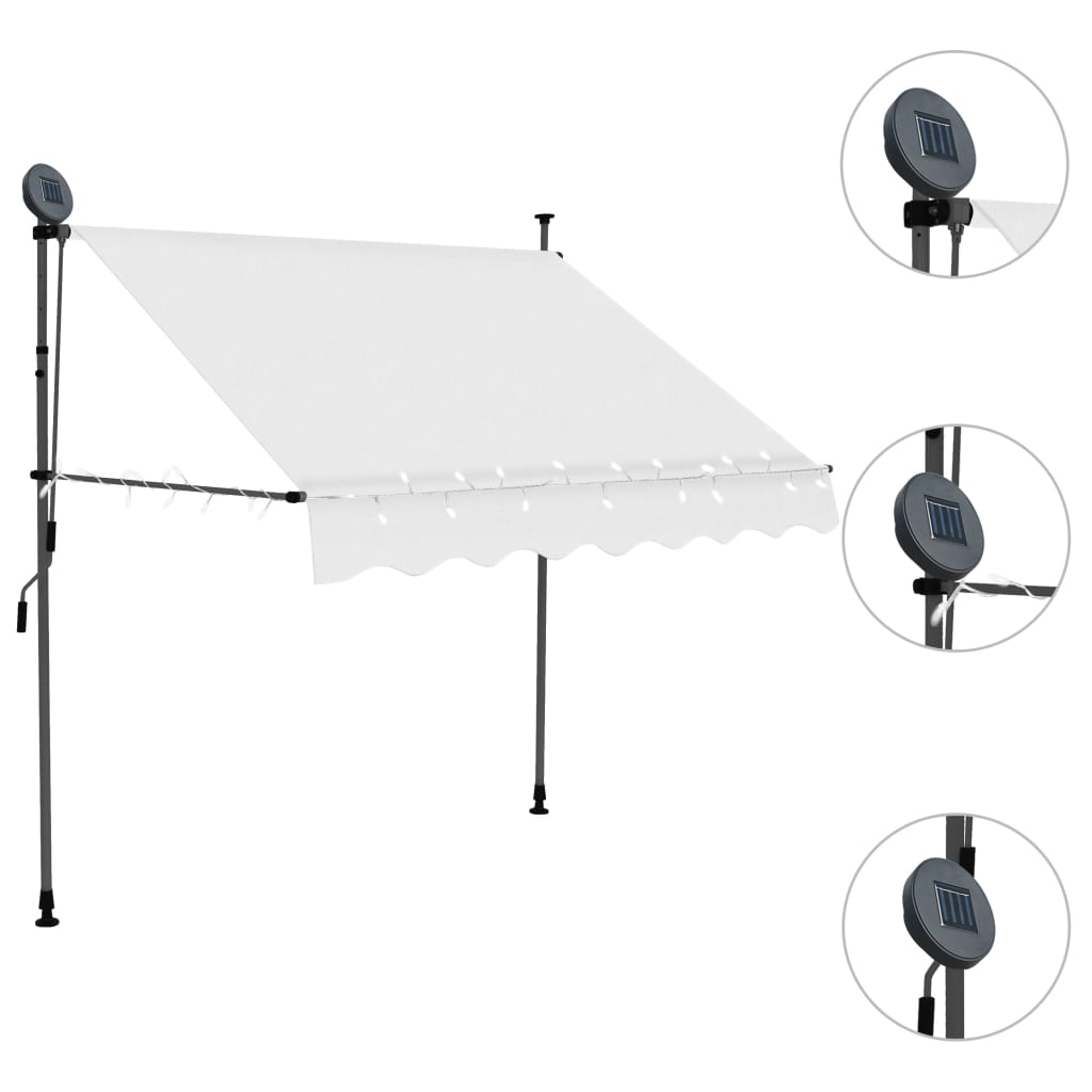 Tenda da Sole Retrattile Manuale con LED 150 cm Crema - homemem39