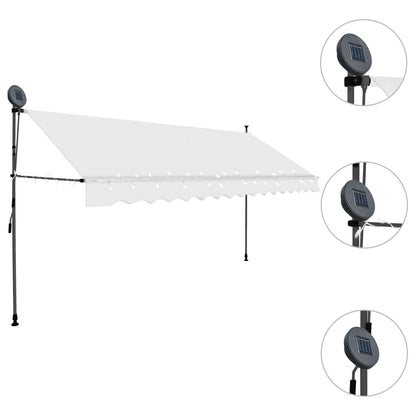 Tenda da Sole Retrattile Manuale con LED 350 cm Crema - homemem39