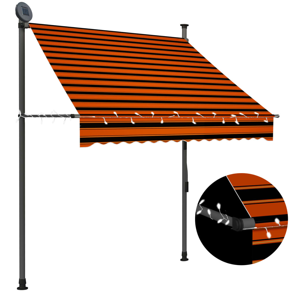 Tenda da Sole Retrattile Manuale LED 150 cm Arancione e Marrone - homemem39