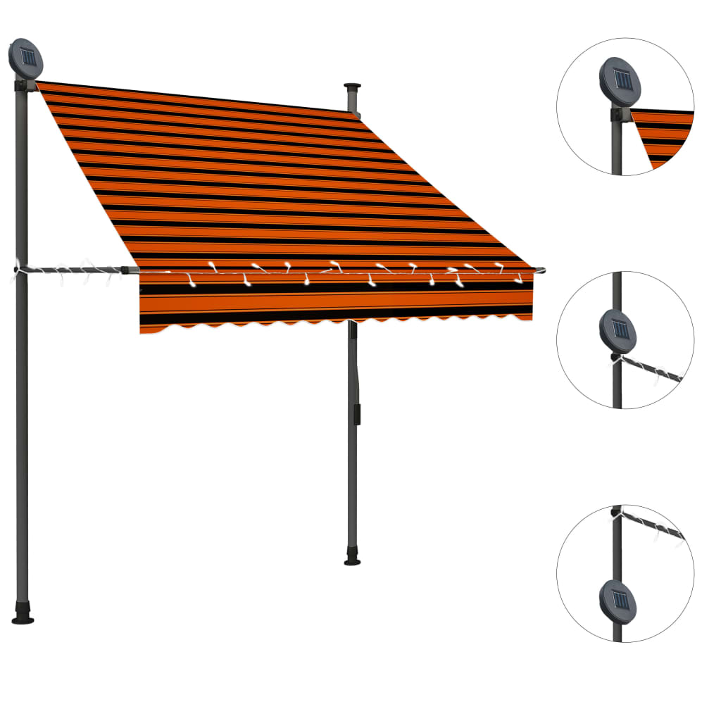 Tenda da Sole Retrattile Manuale LED 150 cm Arancione e Marrone - homemem39