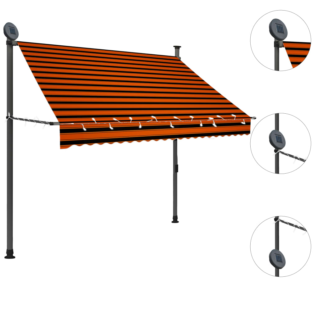 Tenda da Sole Retrattile Manuale LED 200 cm Arancione e Marrone - homemem39