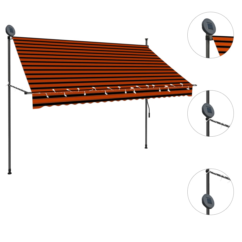 Tenda da Sole Retrattile Manuale LED 250 cm Arancione e Marrone - homemem39