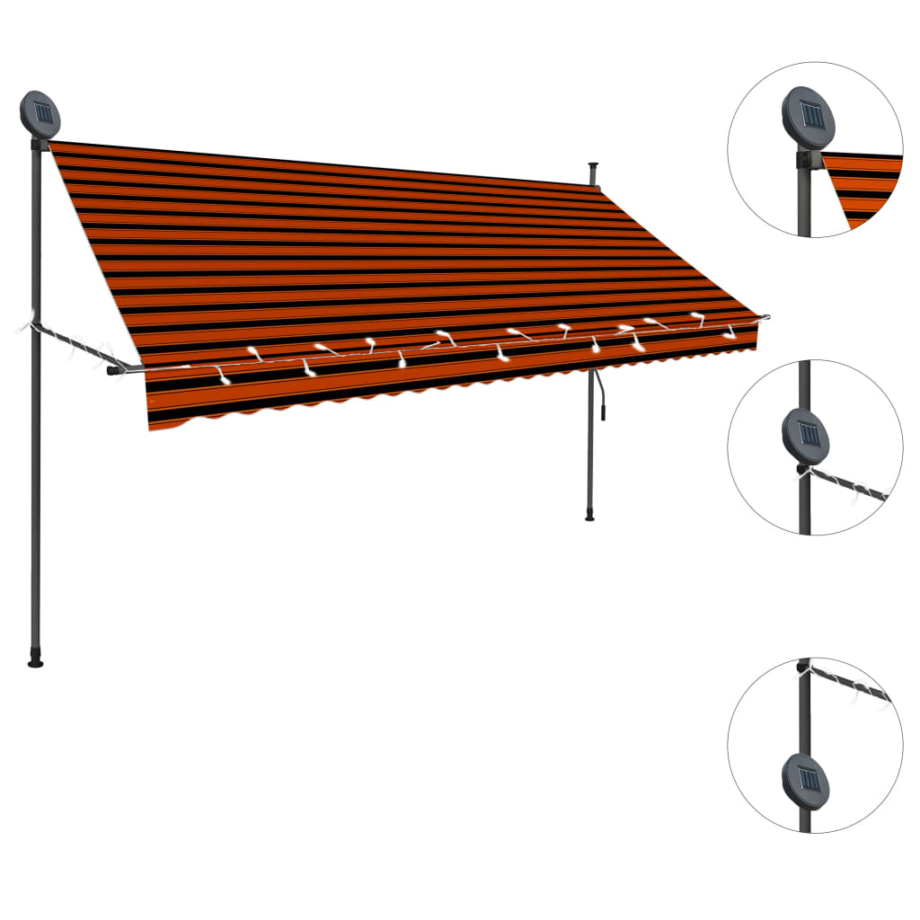 Tenda da Sole Retrattile Manuale LED 300 cm Arancione e Marrone - homemem39