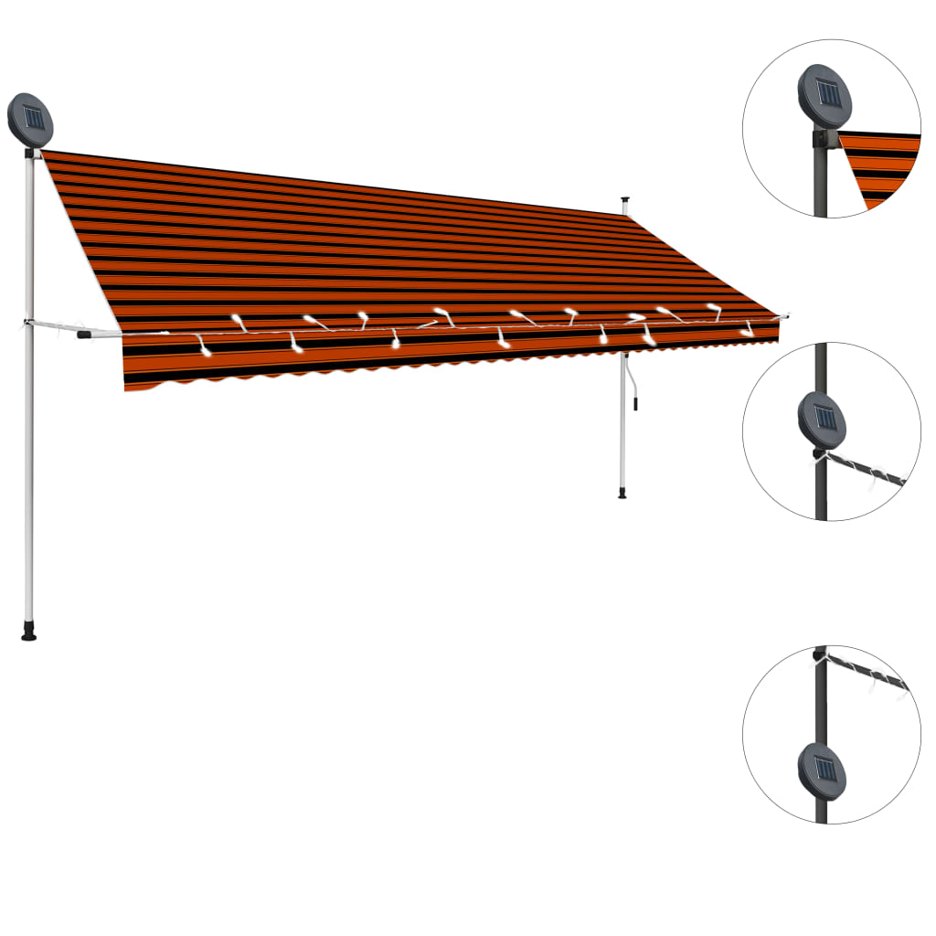 Tenda da Sole Retrattile Manuale LED 400 cm Arancione e Marrone - homemem39