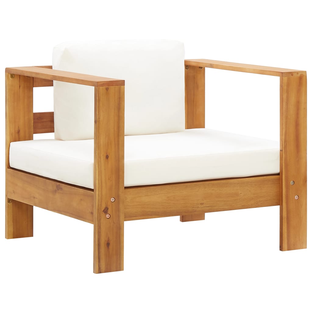 Sedia da Giardino con Cuscino Crema in Legno Massello di Acacia - homemem39