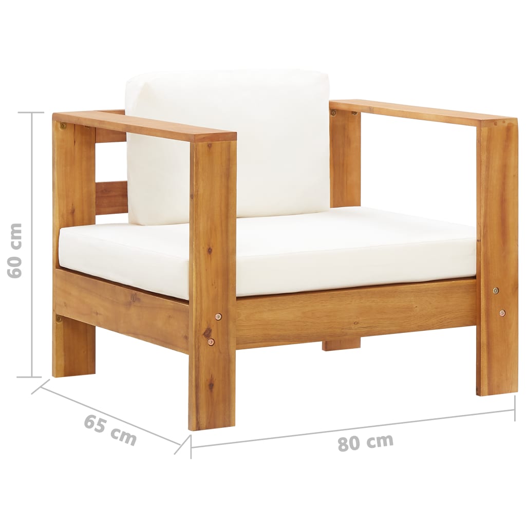 Sedia da Giardino con Cuscino Crema in Legno Massello di Acacia - homemem39