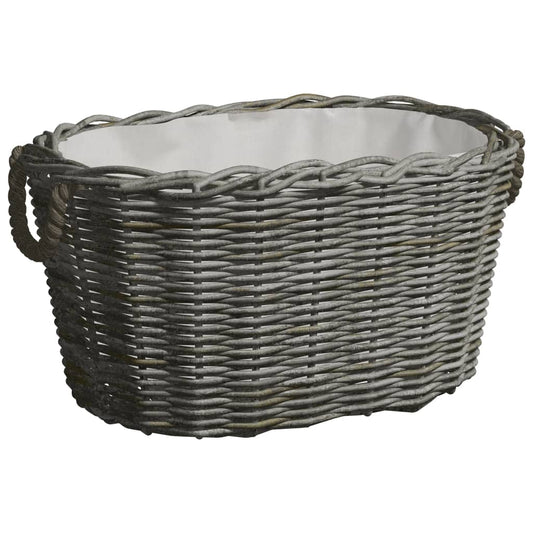 Cesta per Legna con Maniglie 60x40x28 cm Grigia in Salice - homemem39