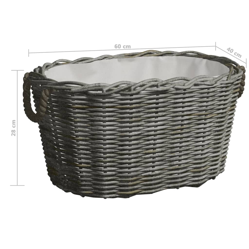 Cesta per Legna con Maniglie 60x40x28 cm Grigia in Salice - homemem39