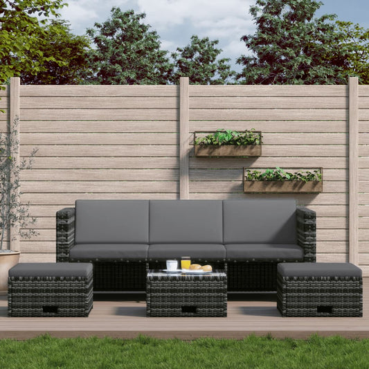 Set Divani da Giardino 4 pz con Cuscini in Polyrattan Grigio - homemem39