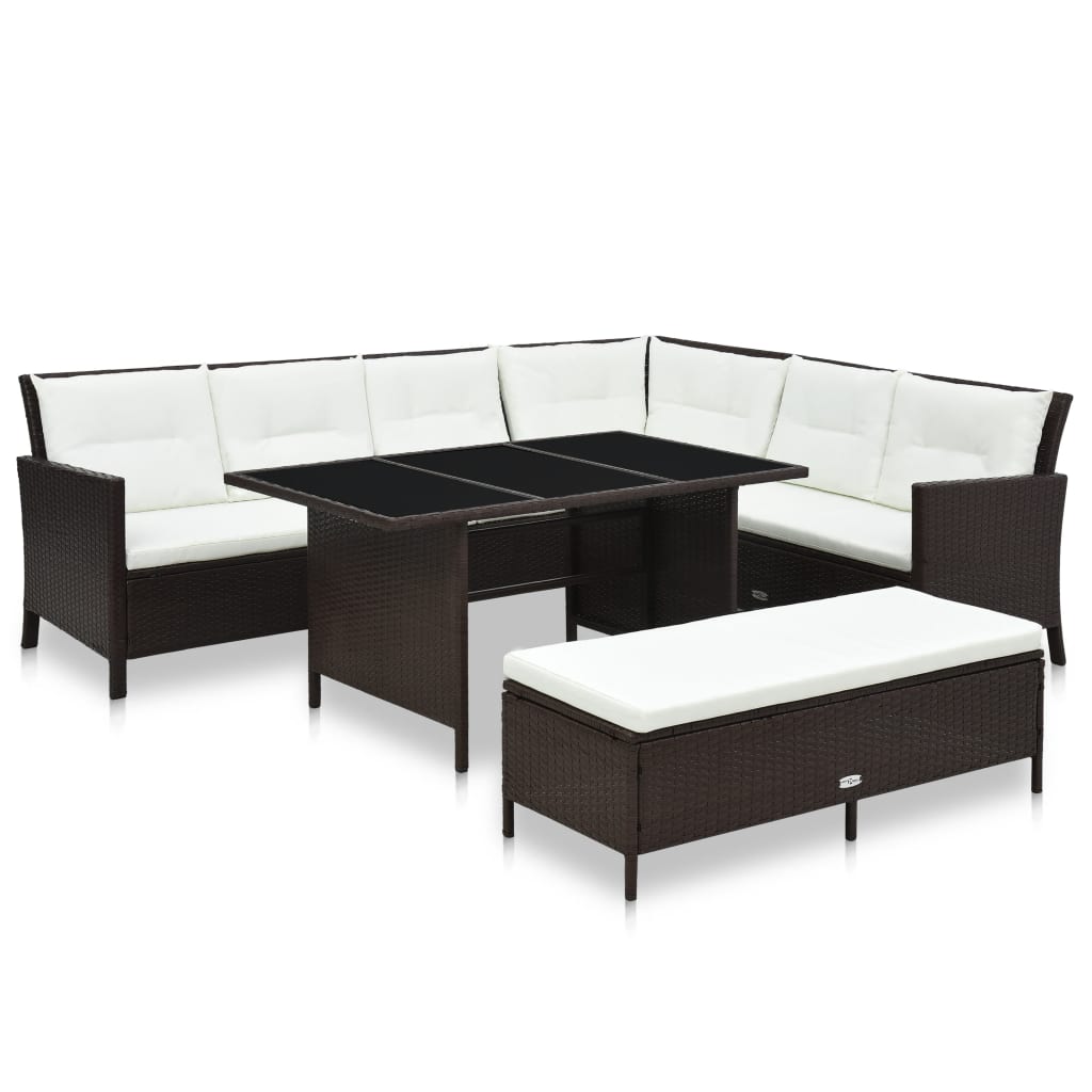 Set Divani da Giardino 3 pz con Cuscini in Polyrattan Marrone - homemem39