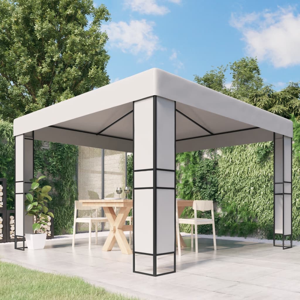 Gazebo con Tetto Doppio 3 x 3 m Bianco - homemem39