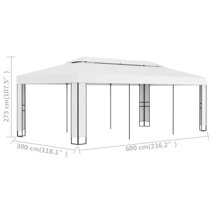 Gazebo con Tetto Doppio 3 x 6 m Bianco - homemem39