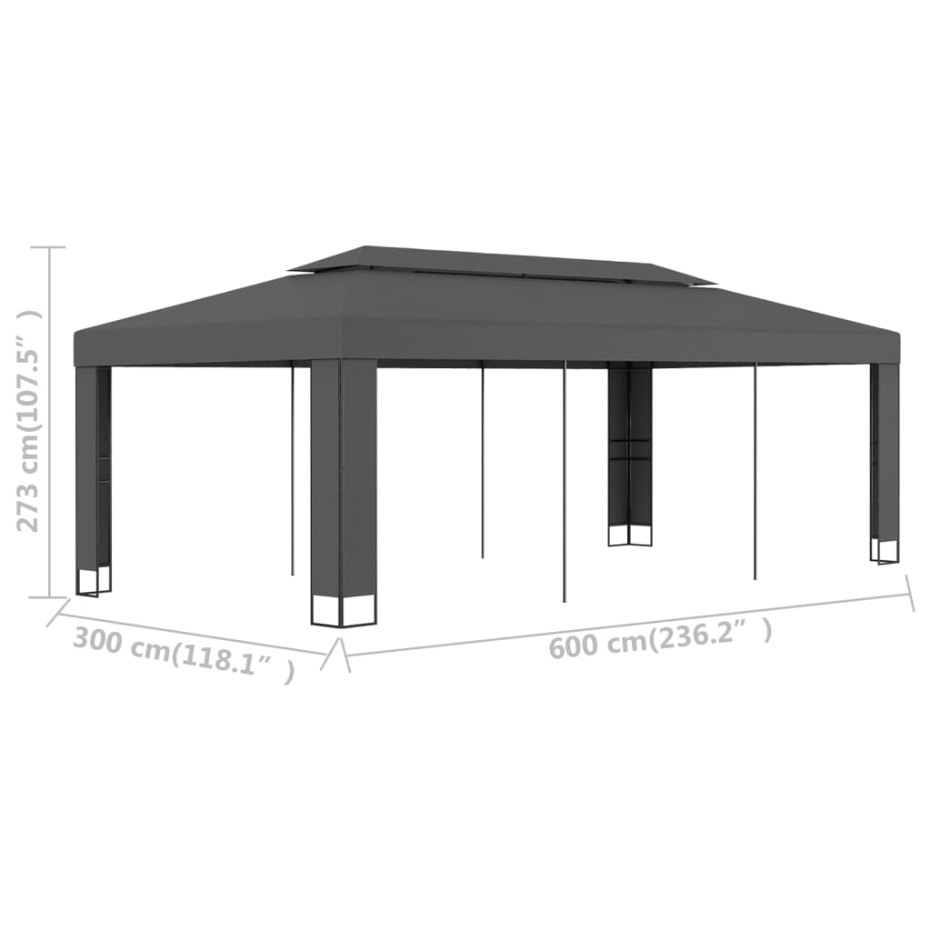 Gazebo con Tetto Doppio 3x6 m Antracite - homemem39