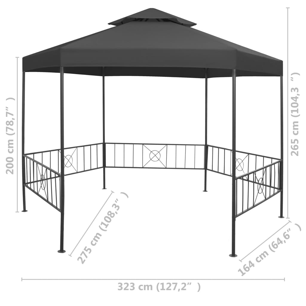 Gazebo da Giardino 323x275x265 cm Antracite - homemem39