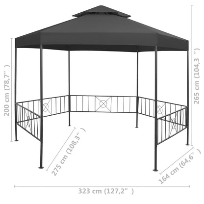 Gazebo da Giardino 323x275x265 cm Antracite - homemem39