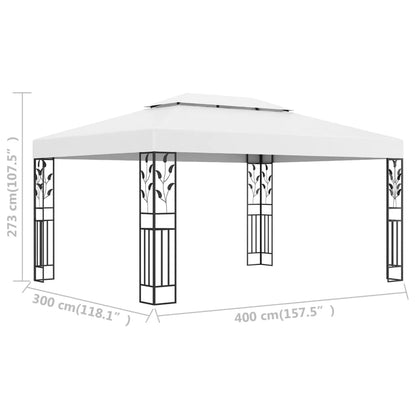 Gazebo con Tetto Doppio 3x4 m Bianco - homemem39