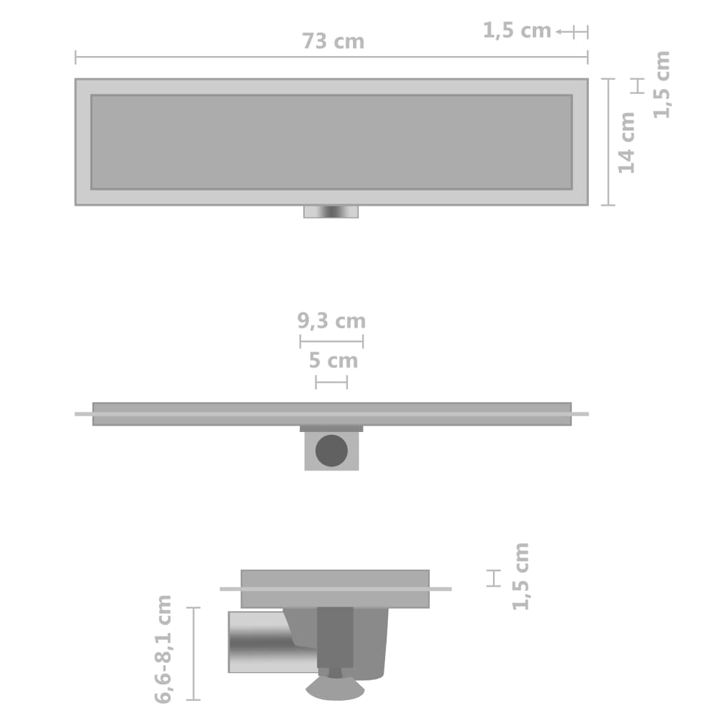 Scarico Doccia 2-in-1 con Copertura 73x14 cm in Acciaio Inox - homemem39