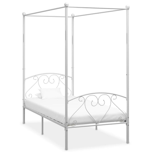 Letto a Baldacchino Bianco in Metallo 120x200 cm - homemem39