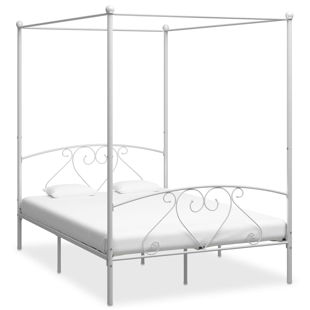 Letto a Baldacchino Bianco in Metallo 140x200 cm - homemem39