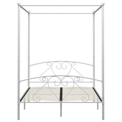 Letto a Baldacchino Bianco in Metallo 140x200 cm - homemem39