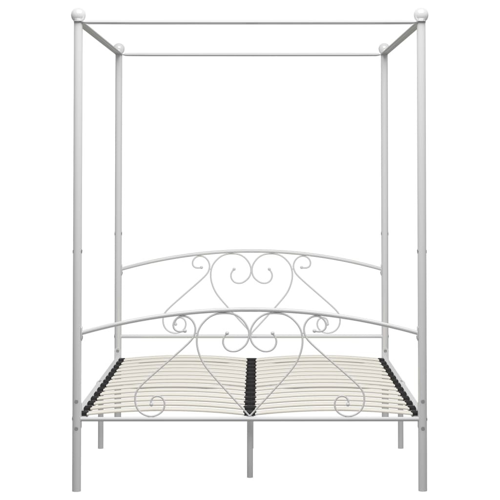 Letto a Baldacchino Bianco in Metallo 140x200 cm - homemem39