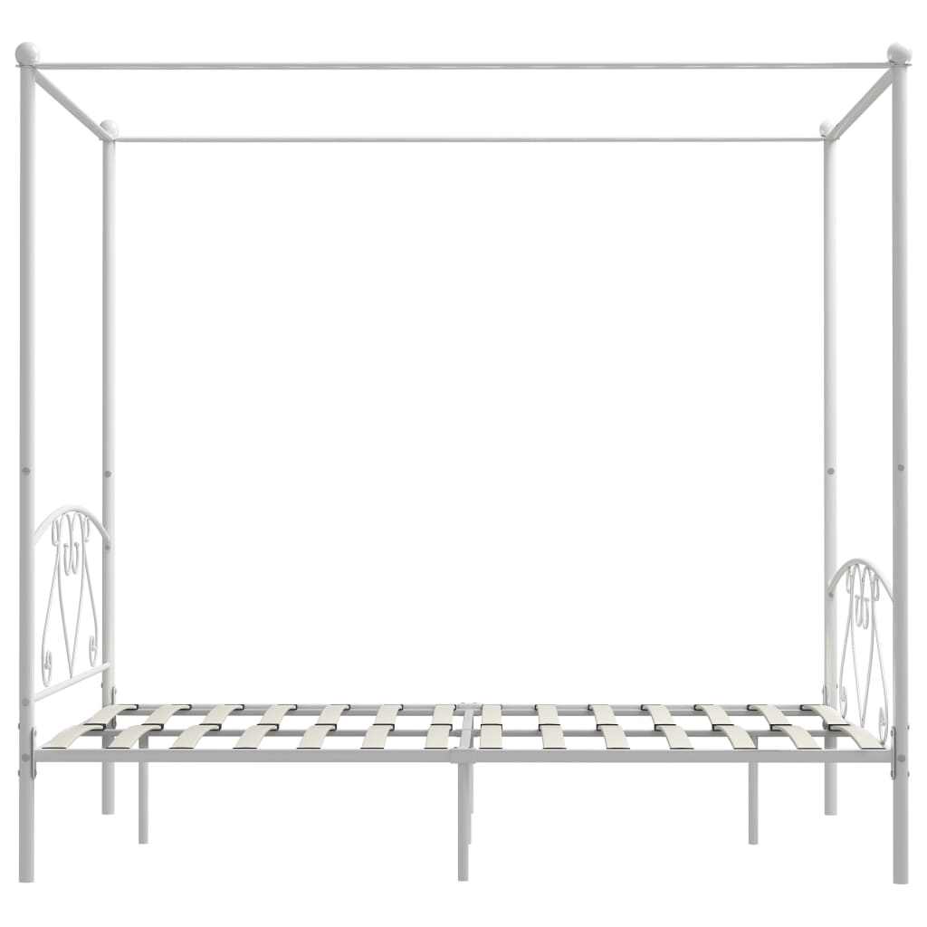 Letto a Baldacchino Bianco in Metallo 140x200 cm - homemem39