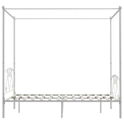 Letto a Baldacchino Bianco in Metallo 140x200 cm - homemem39