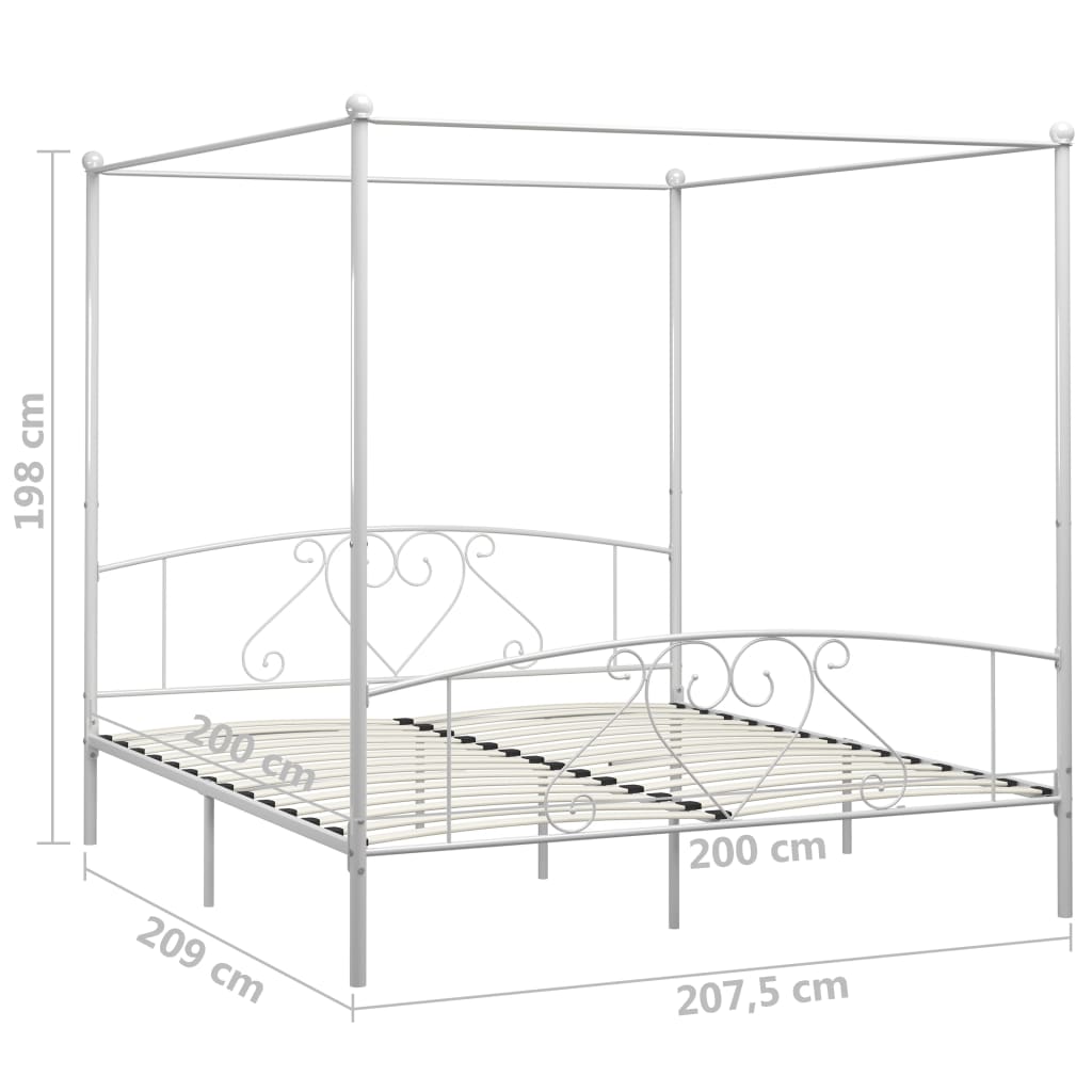 Letto a Baldacchino Bianco in Metallo 200x200 cm - homemem39