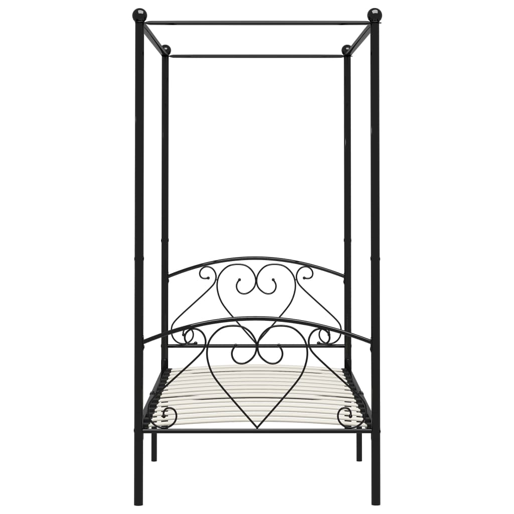 Letto a Baldacchino Nero in Metallo 90x200 cm - homemem39