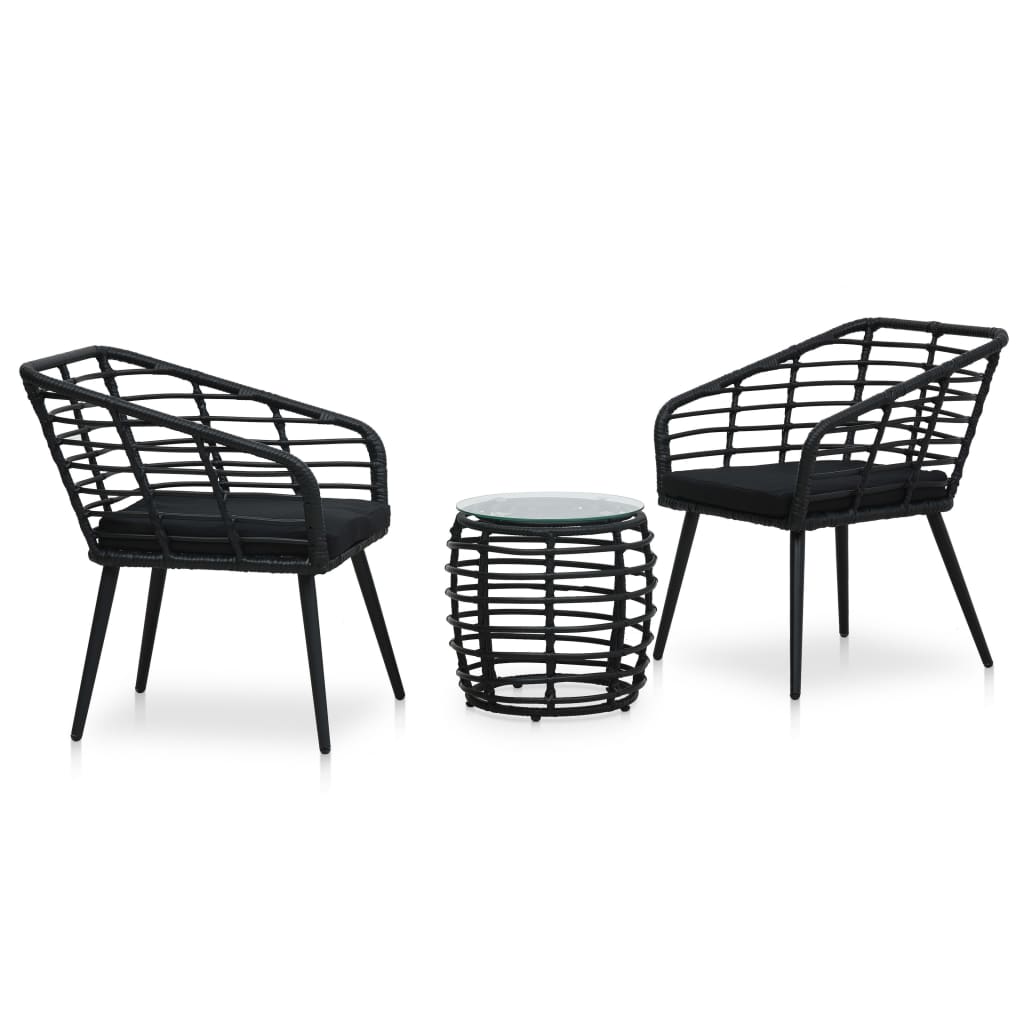 Set da Bistrot 3 pz in Polyrattan Nero - homemem39