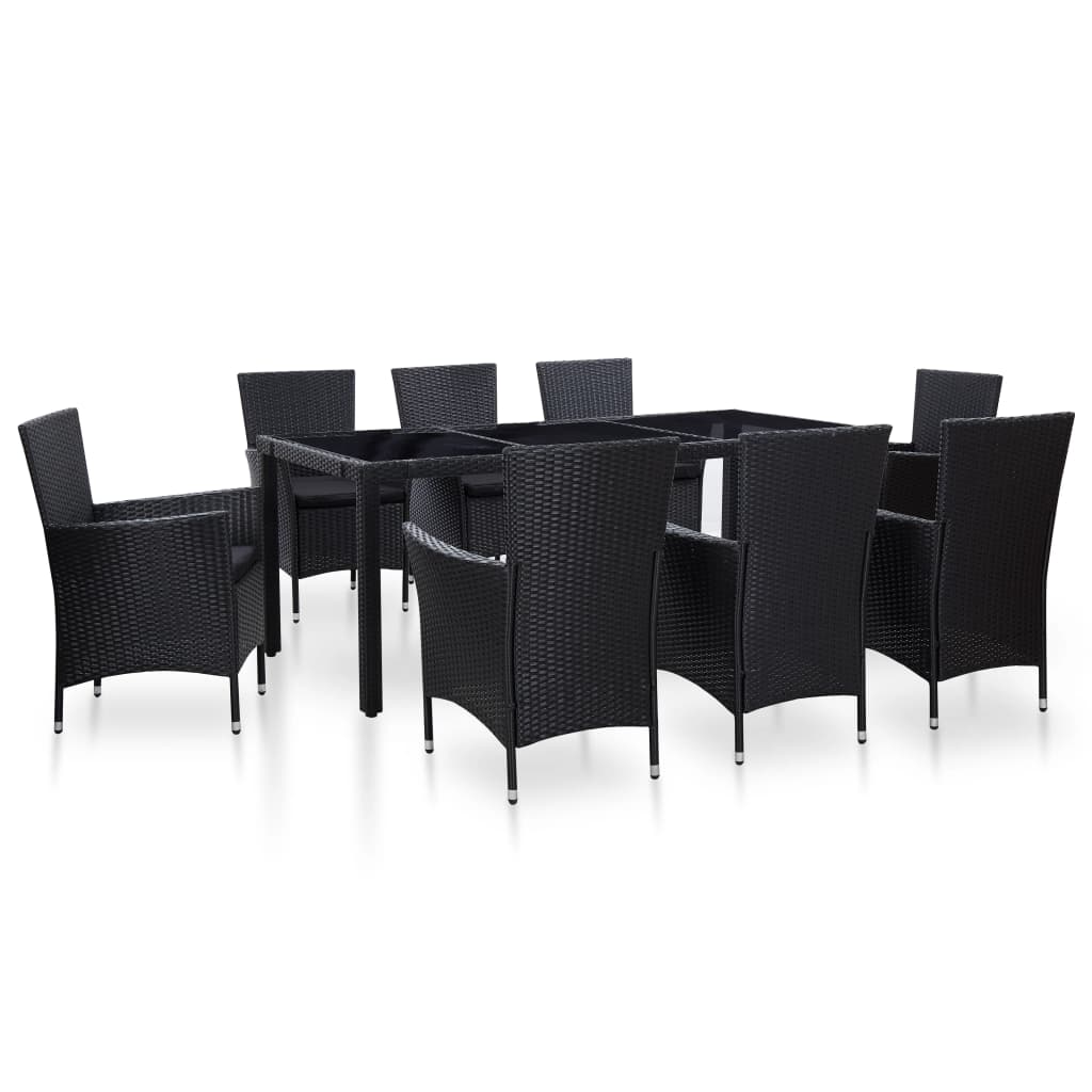 Set da Pranzo per Giardino 9 pz in Polyrattan Nero - homemem39