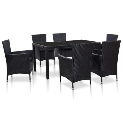 Set Mobili da Pranzo per Giardino 7 pz in Polyrattan Nero - homemem39