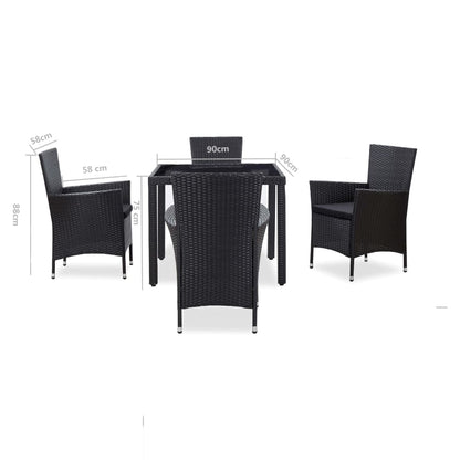 Set da Pranzo da Giardino 5 pz in Polyrattan Nero - homemem39