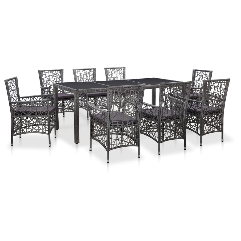 Set Mobili da Pranzo per Giardino 9 pz in Polyrattan Grigio - homemem39