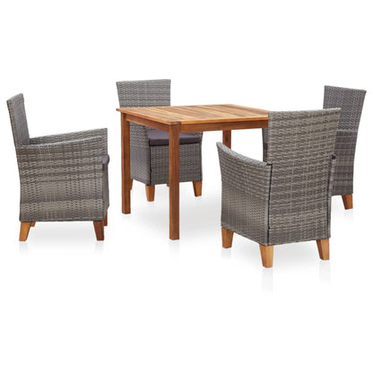 Set Pranzo da Giardino 5 pz Polyrattan e Legno d'Acacia Grigio - homemem39