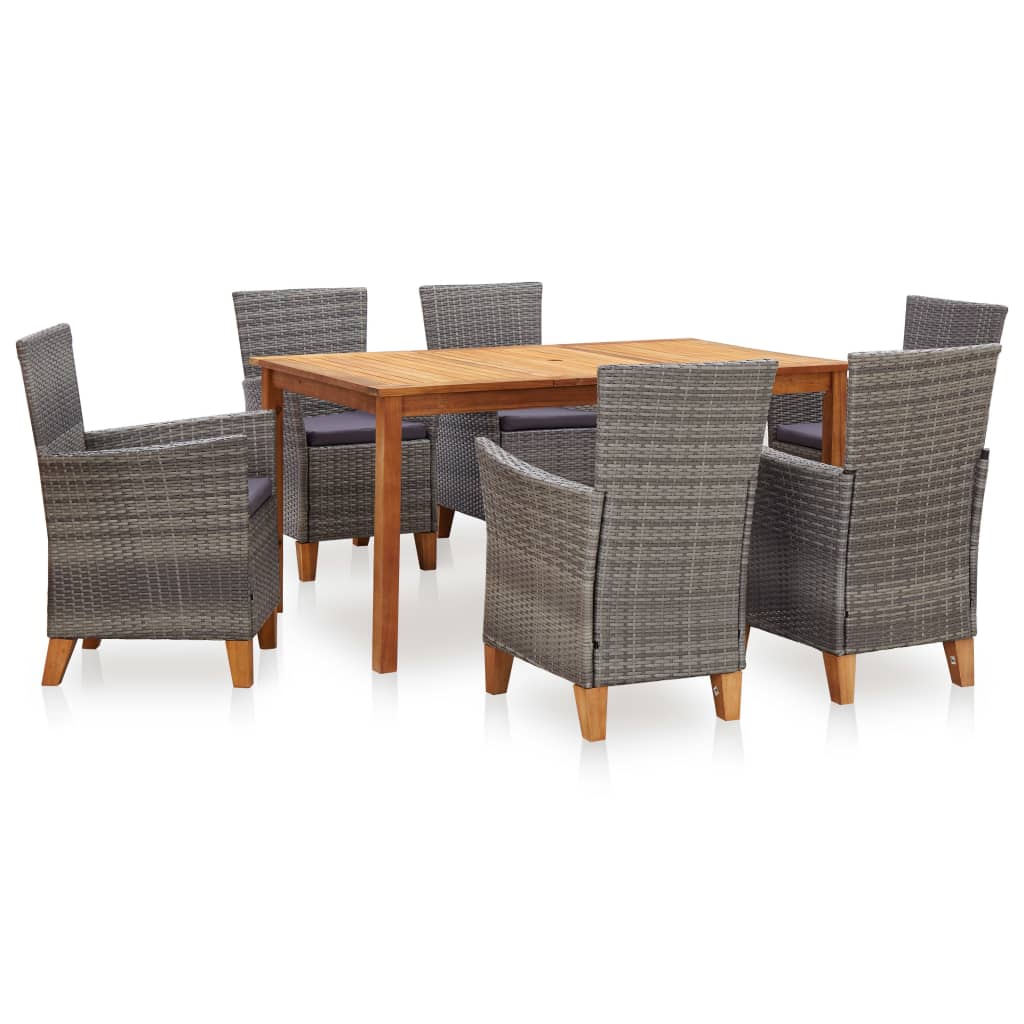 Set Pranzo da Giardino 7 pz Polyrattan e Legno d'Acacia Grigio - homemem39