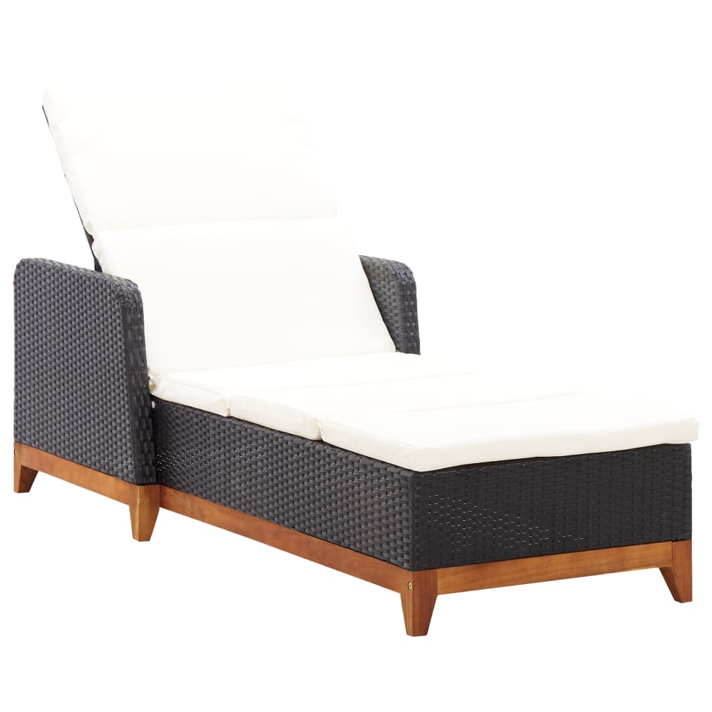 Lettino Prendisole Polyrattan e Legno Massello di Acacia Nero - homemem39