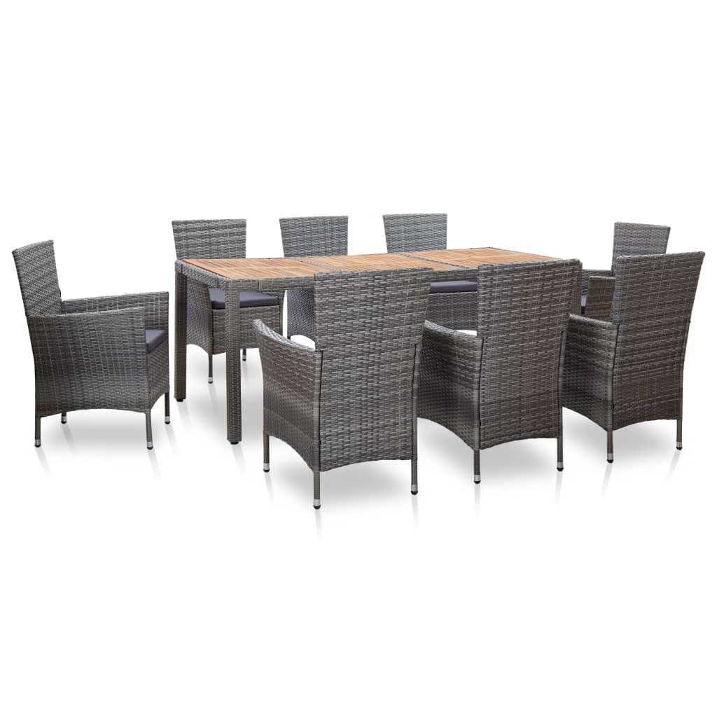 Set da Pranzo da Giardino 9 pz con Cuscini in Polyrattan Grigio - homemem39