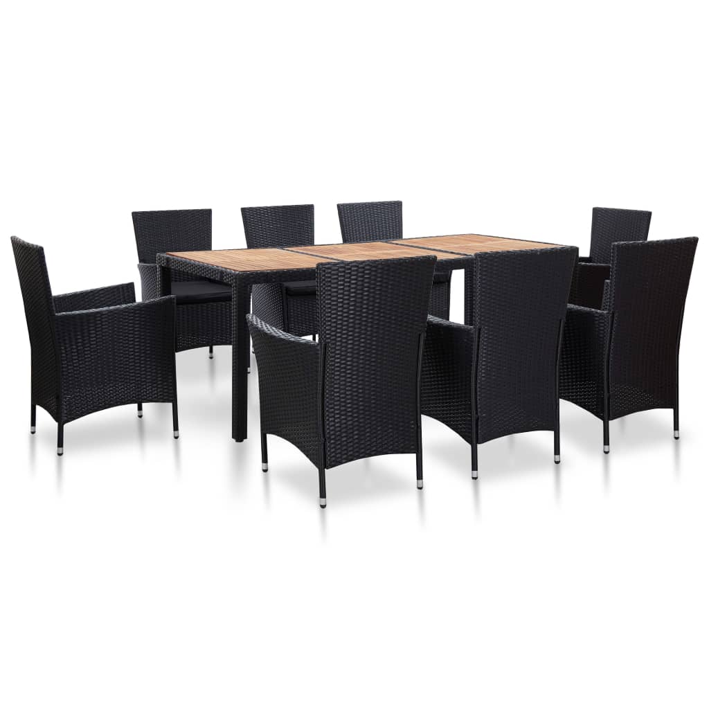 Set da Pranzo da Giardino 9 pz con Cuscini in Polyrattan Nero - homemem39