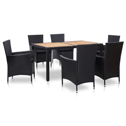 Set da Pranzo da Giardino 7 pz con Cuscini in Polyrattan Nero - homemem39