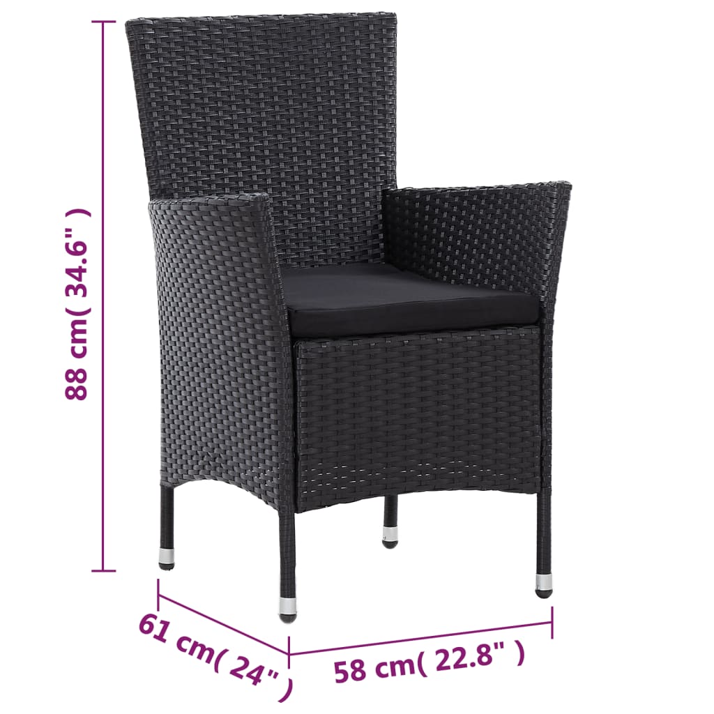 Set da Pranzo da Giardino 7 pz con Cuscini in Polyrattan Nero - homemem39