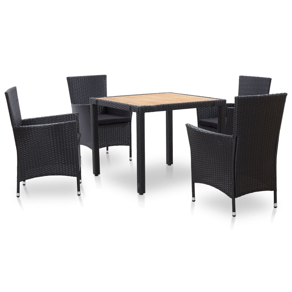 Set da Pranzo da Giardino 5 pz con Cuscini in Polyrattan Nero - homemem39