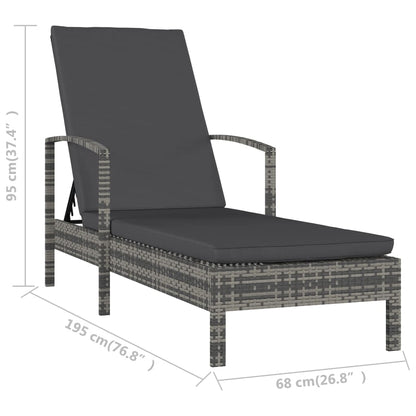 Lettino Prendisole con Braccioli in Polyrattan Grigio - homemem39