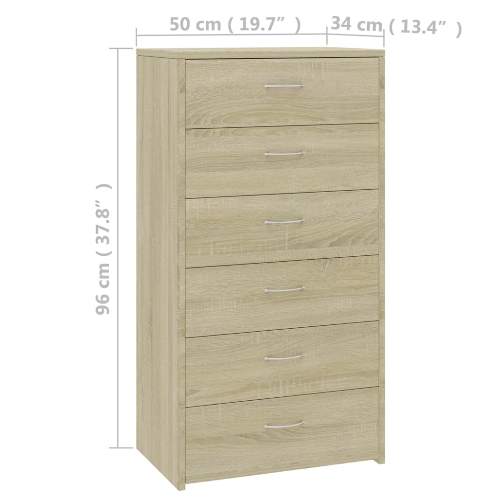 Credenza 6 Cassetti Rovere Sonoma 50x34x96cm Legno Multistrato - homemem39