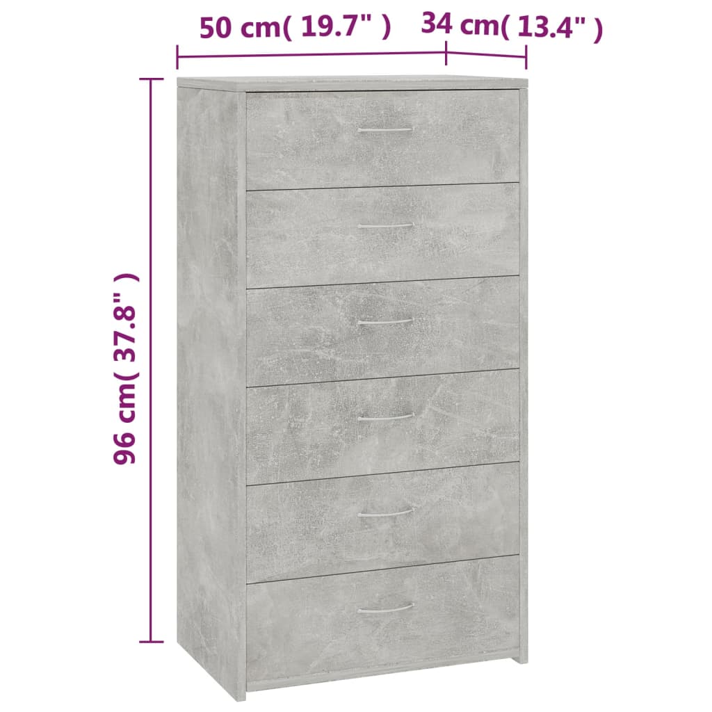 Credenza 6 Cassetti Grigio Cemento 50x34x96cm Legno Multistrato - homemem39