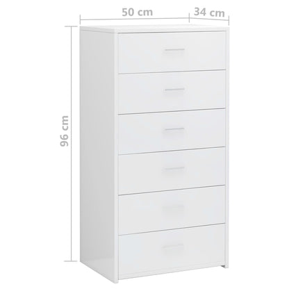 Credenza 6 Cassetti Bianco Lucido 50x34x96 cm Legno Multistrato - homemem39