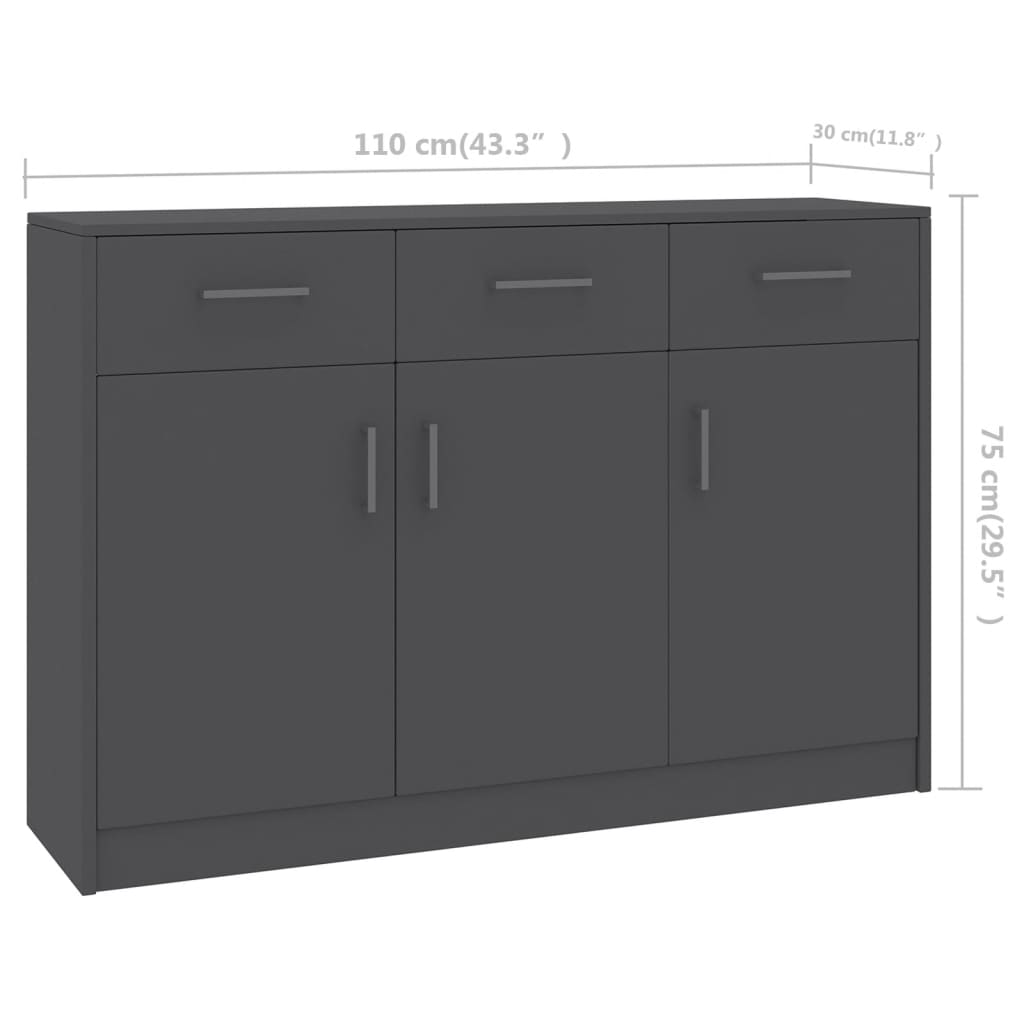 Credenza Grigia 110x30x75 cm in Legno Multistrato - homemem39