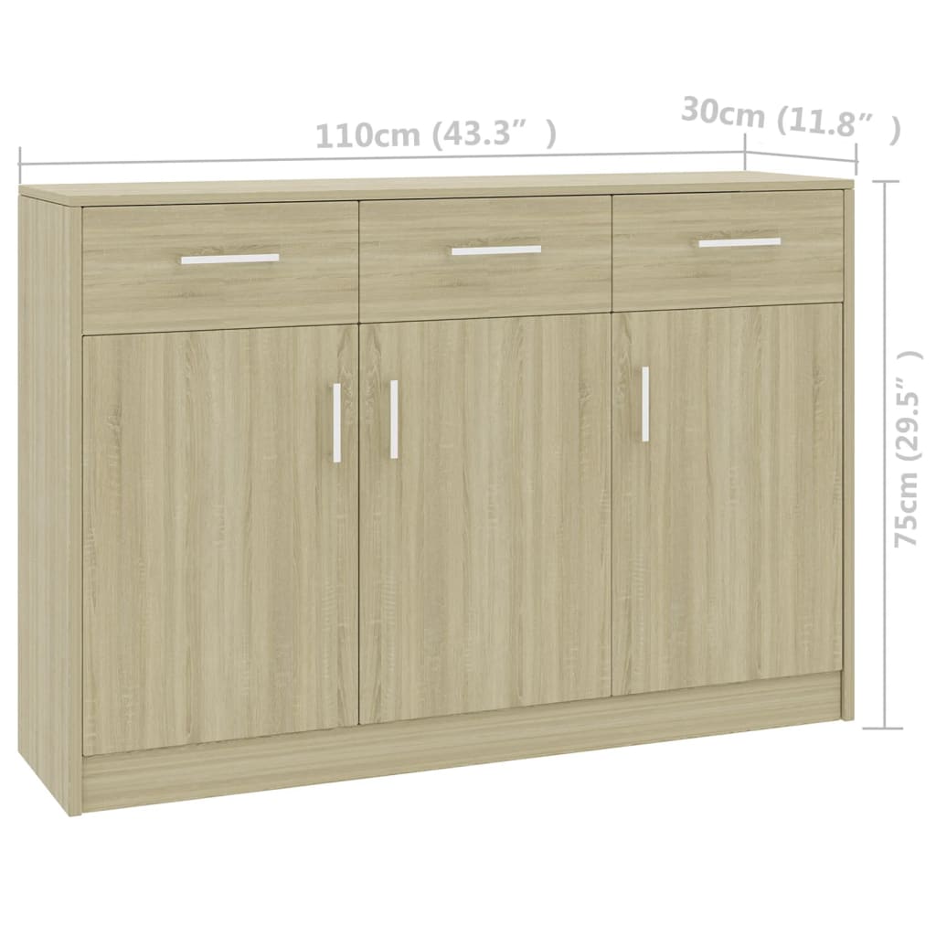 Credenza Rovere Sonoma 110x30x75 cm in Legno Multistrato - homemem39