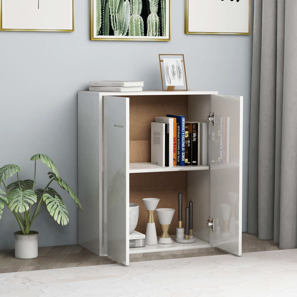 Credenza Bianco Lucido 60x30x75 cm in Legno Multistrato - homemem39