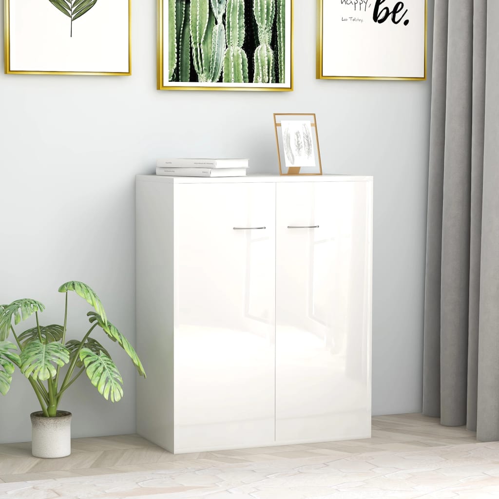 Credenza Bianco Lucido 60x30x75 cm in Legno Multistrato - homemem39